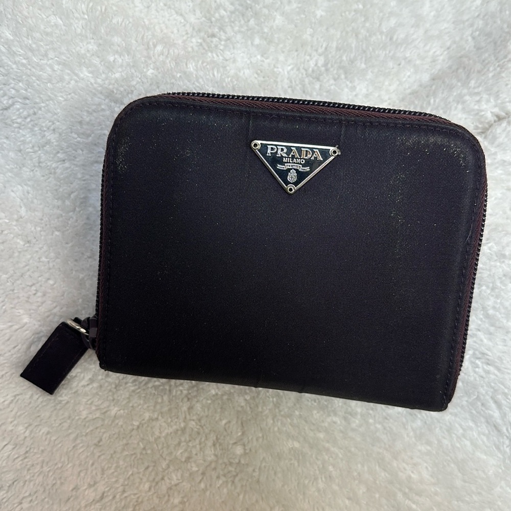 PRADA Tesuto Nylon and Saffiano Leather Deep Purple Bifold Zippy Wallet